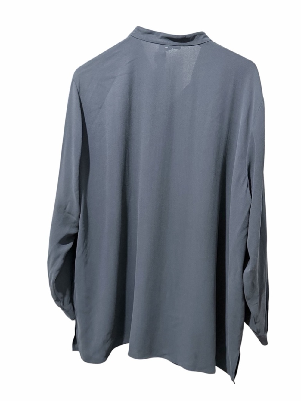 Eileen Fisher Silk Georgette Crepe Mandarin Collar Boxy Large Graphite NWT - Picture 3 of 9